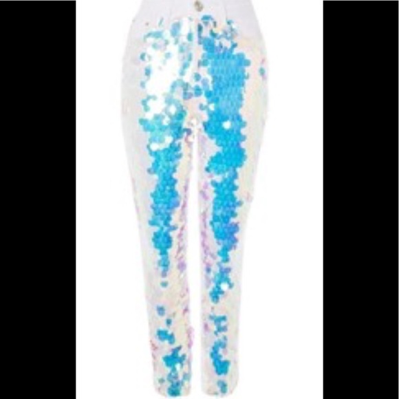 Topshop Sequin Mom Fairy Mermaid Holographic Jeans - Picture 2 of 3